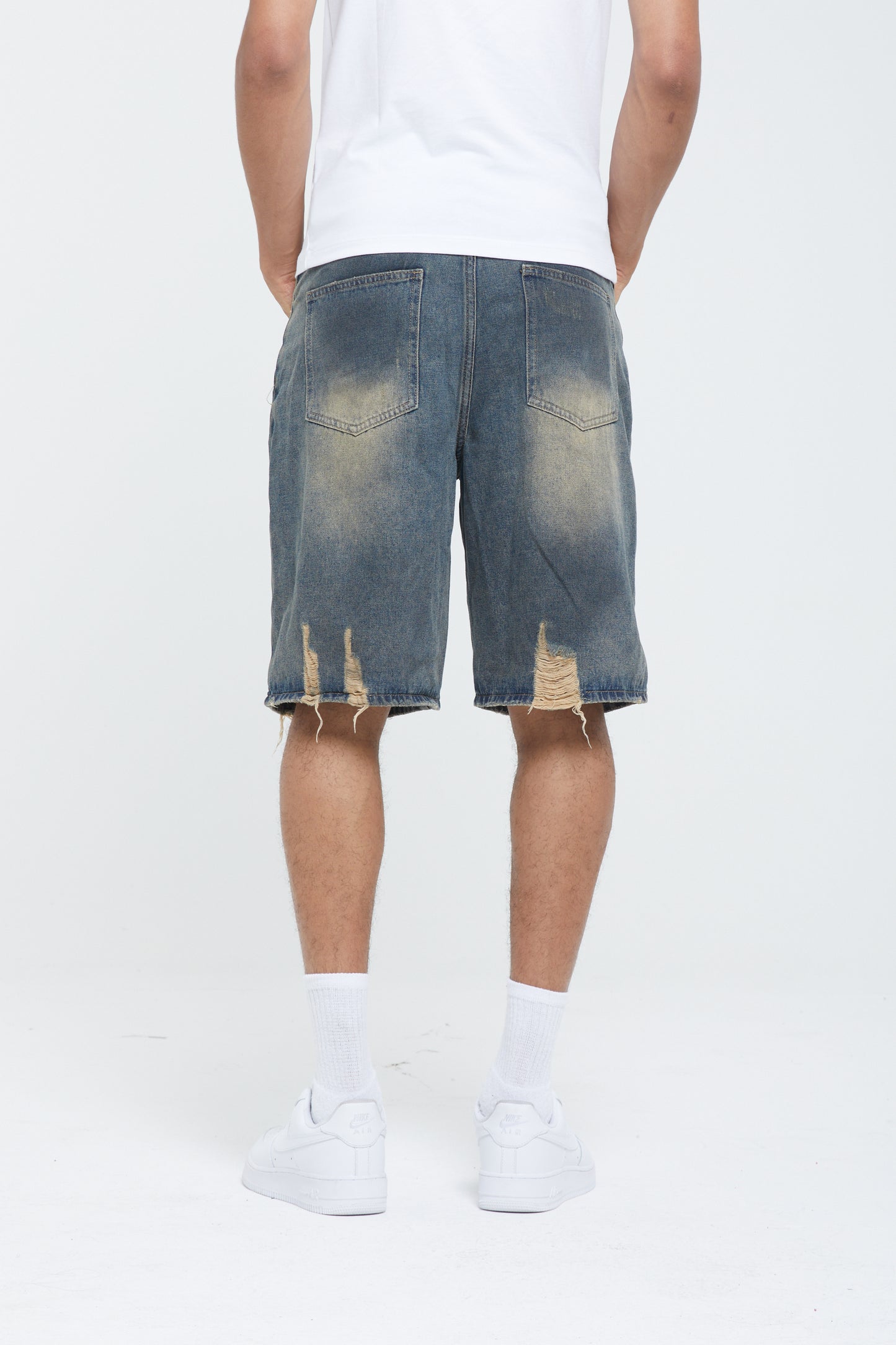 RIPPED FADED DENIM SHORTS
