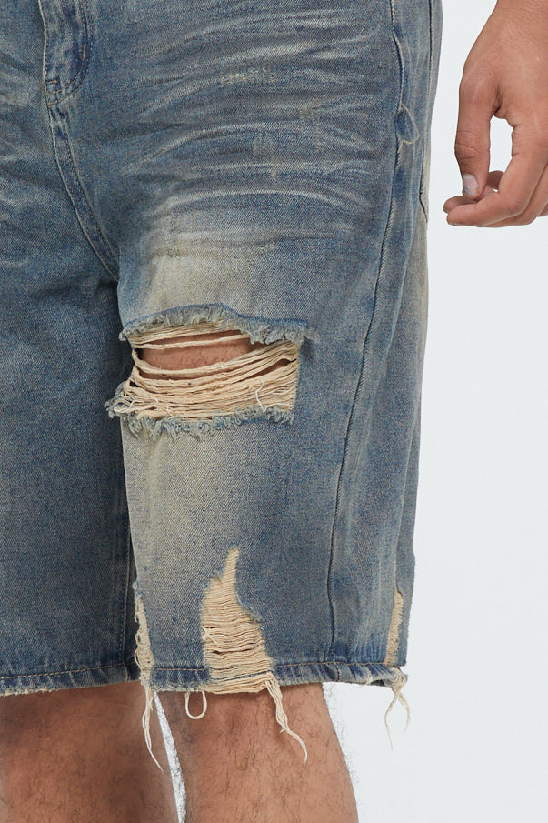 RIPPED FADED DENIM SHORTS