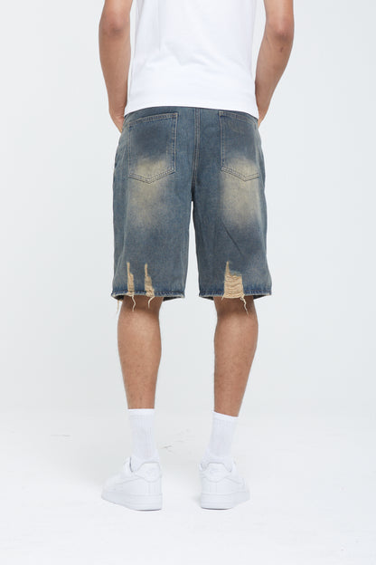RIPPED FADED DENIM SHORTS