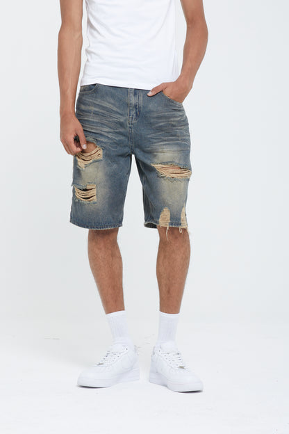 RIPPED FADED DENIM SHORTS