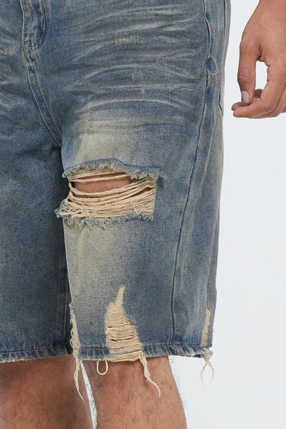 RIPPED FADED DENIM SHORTS