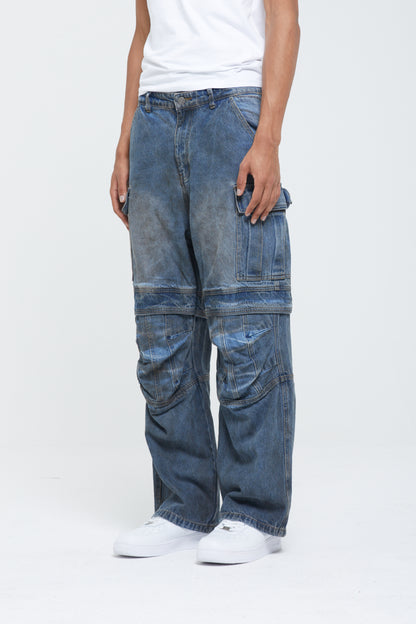 PANTALON CARGO EN DENIM DÉLAVÉ
