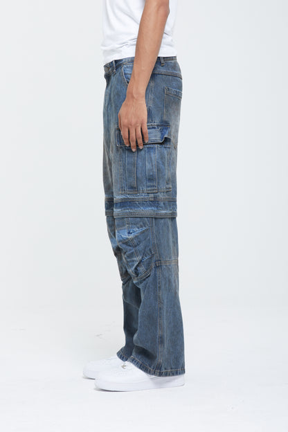 PANTALON CARGO EN DENIM DÉLAVÉ
