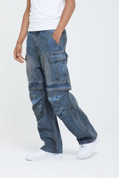 PANTALON CARGO EN DENIM DÉLAVÉ