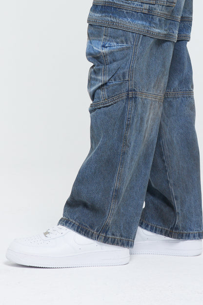 PANTALON CARGO EN DENIM DÉLAVÉ