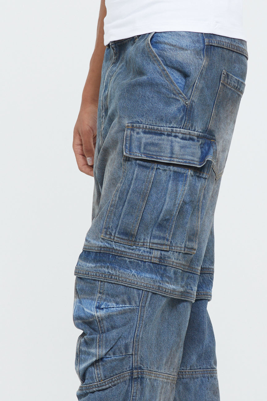 PANTALON CARGO EN DENIM DÉLAVÉ
