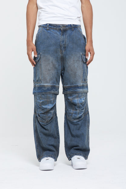 PANTALON CARGO EN DENIM DÉLAVÉ